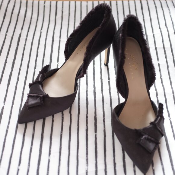 Lord & Taylor Vale Satin Pump Heels Fringe Trim D’Orsay - Picture 1 of 13